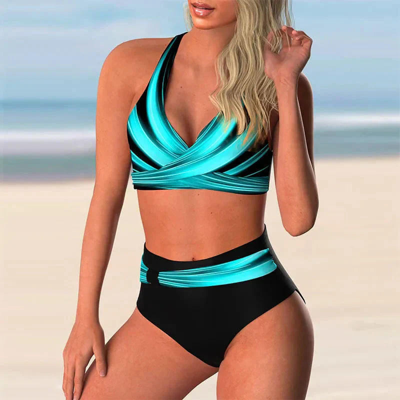 Ivyshape | Push-Up Halter Bikini Set with High Waist for Women