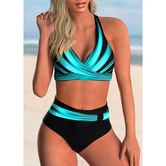 Ivyshape | High-Waisted Push-Up Halter Bikini Set for Women