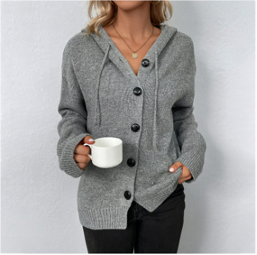 Ivyshape | Women's Buttoned Hooded Cardigan Knitted