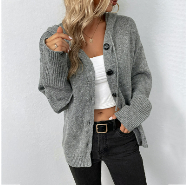 Ivyshape | Women's Buttoned Hooded Cardigan Knitted