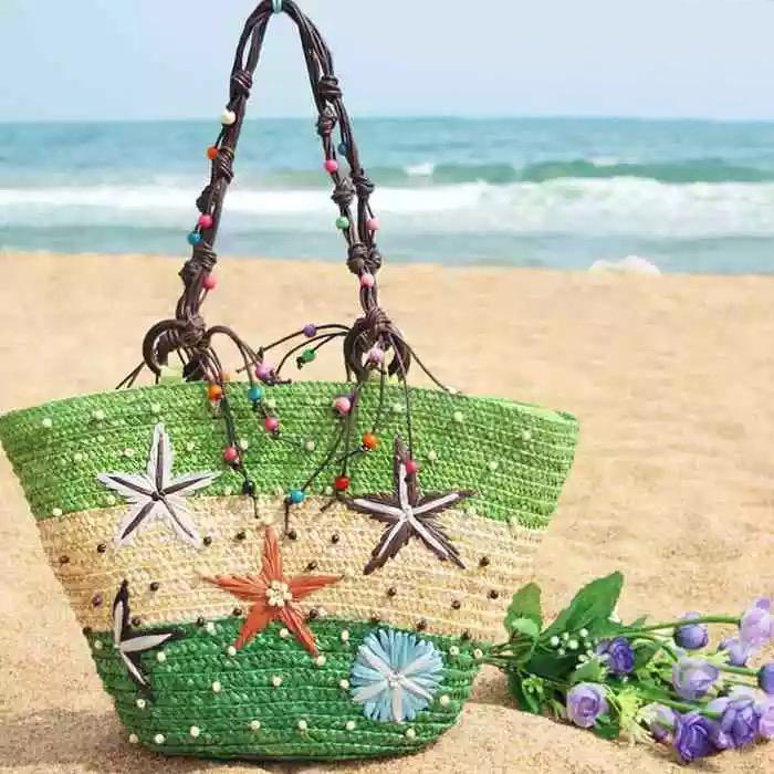 Starfish Embroidery Seaside Holiday Beach Straw Shoulder Bag