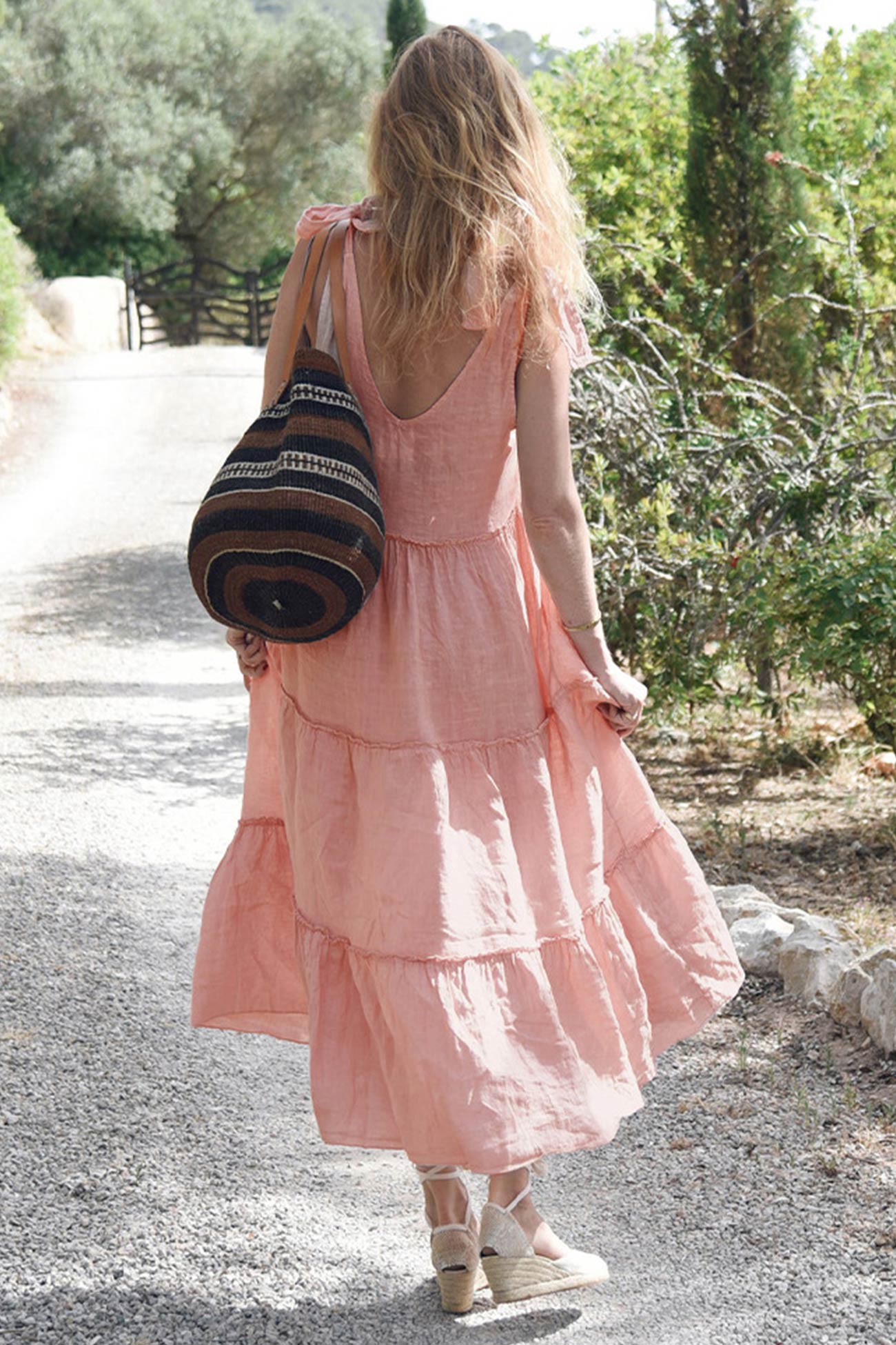 Cotton Tie-straps Tiered Dress