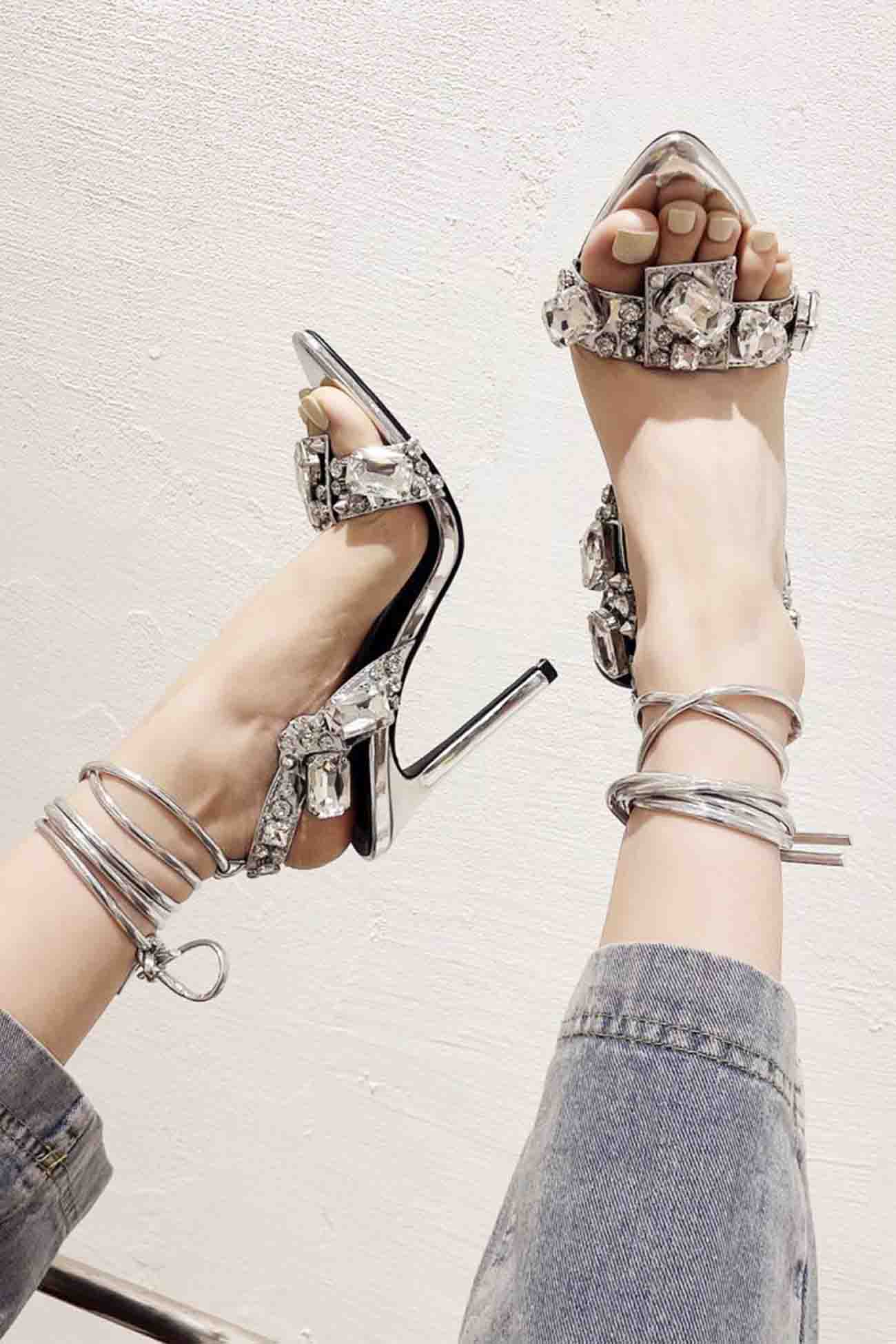 Lace Up Stiletto High Heels