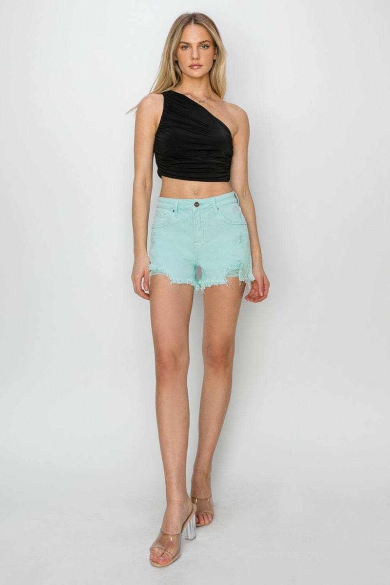 Ivyshape | Mid-Rise Frayed Denim Shorts Stylish & Comfortable Fit