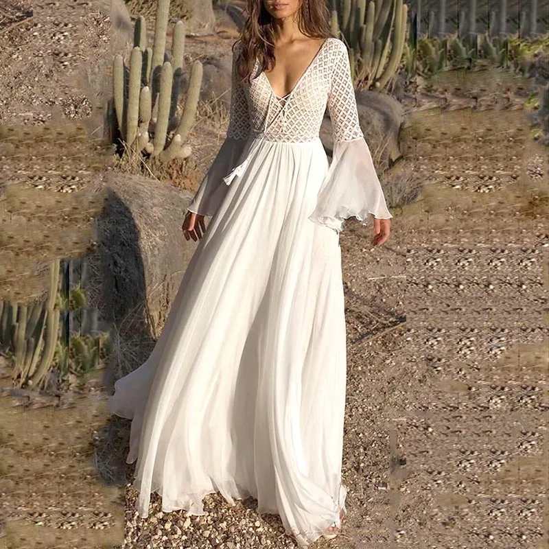 IvyShape | White Dress in Boho Style