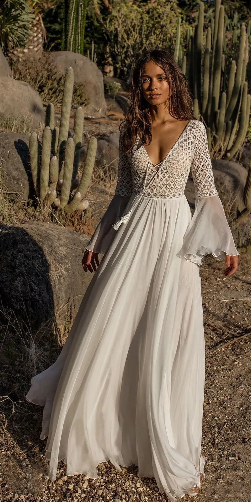 IvyShape | White Dress in Boho Style