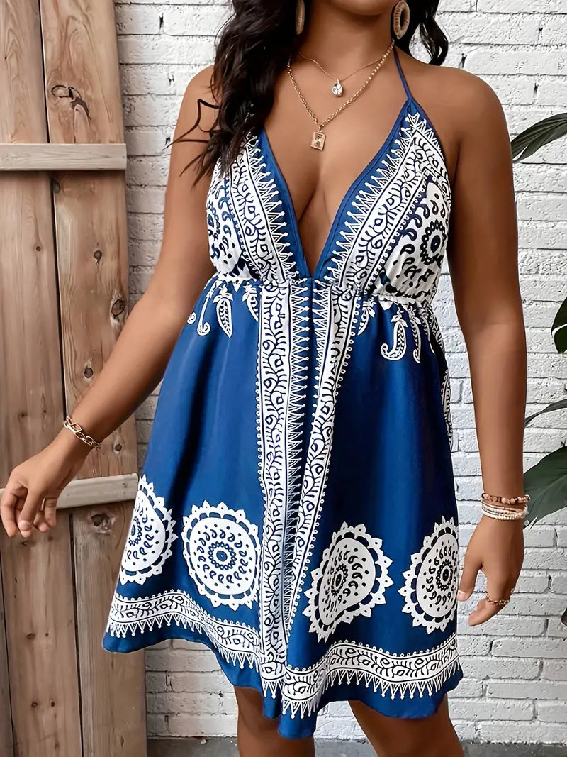 Ivyshape | Women's Chic Boho Summer Dress Navy Blue