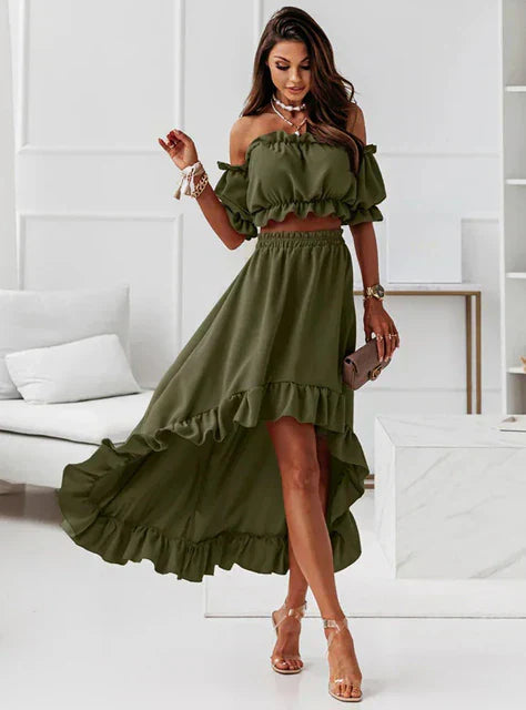 Ivyshape | Women's Ruffled Style Set Off Shoulder