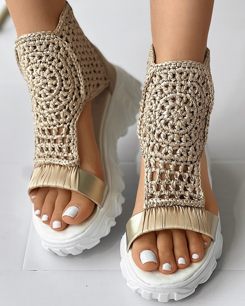 Ivyshape | Women's Crochet Wedge Sandals Stylish