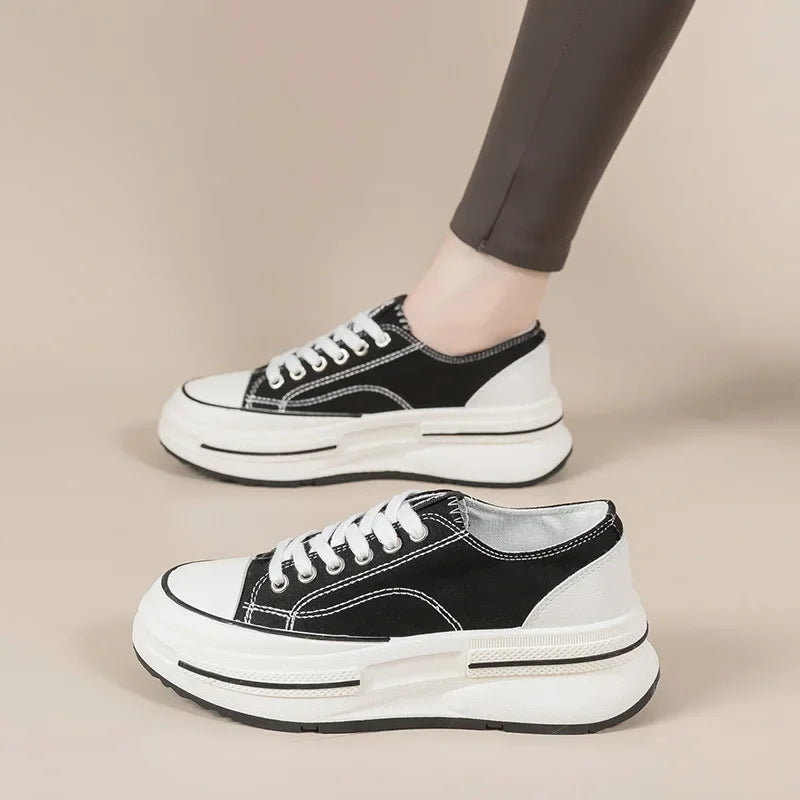 Trendy Thick-Soled Canvas Sneakers for Women