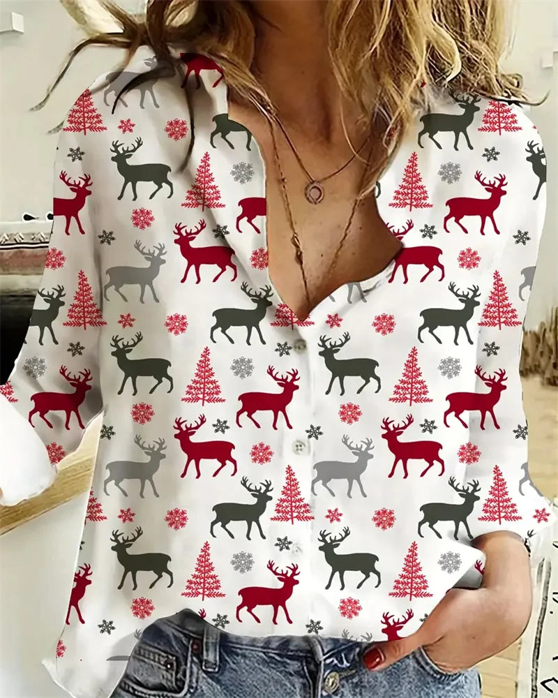 Ivyshape | Women's Christmas 3D Printed Long Sleeve Shirt