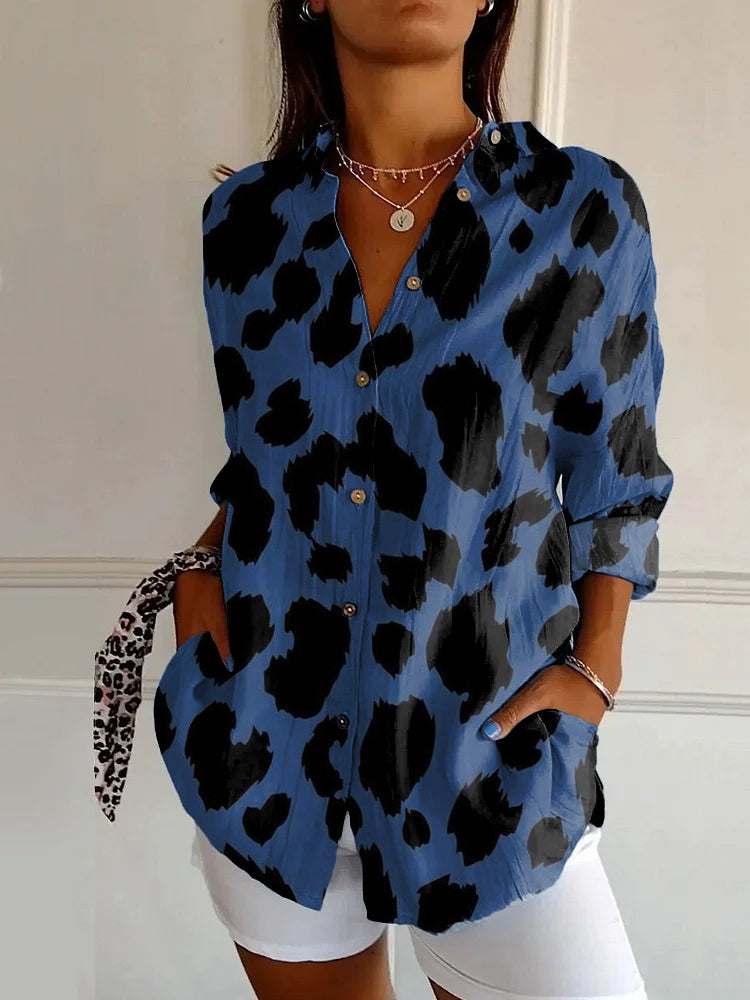 Ivyshape | Trendy Animal Print V-Neck Shirt for Women