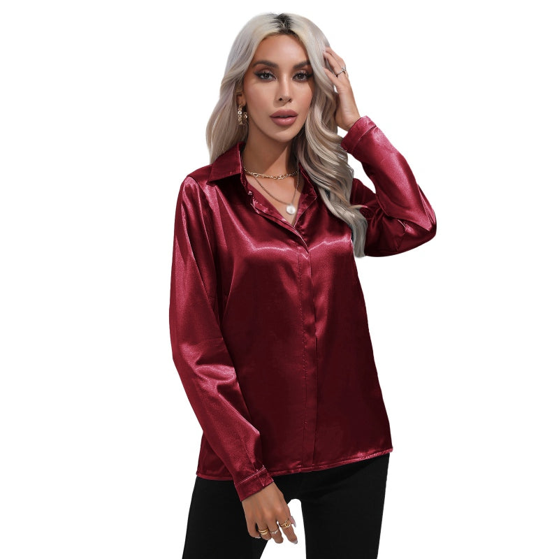 Ivyshape | Sleek Satin Work Shirt for Women