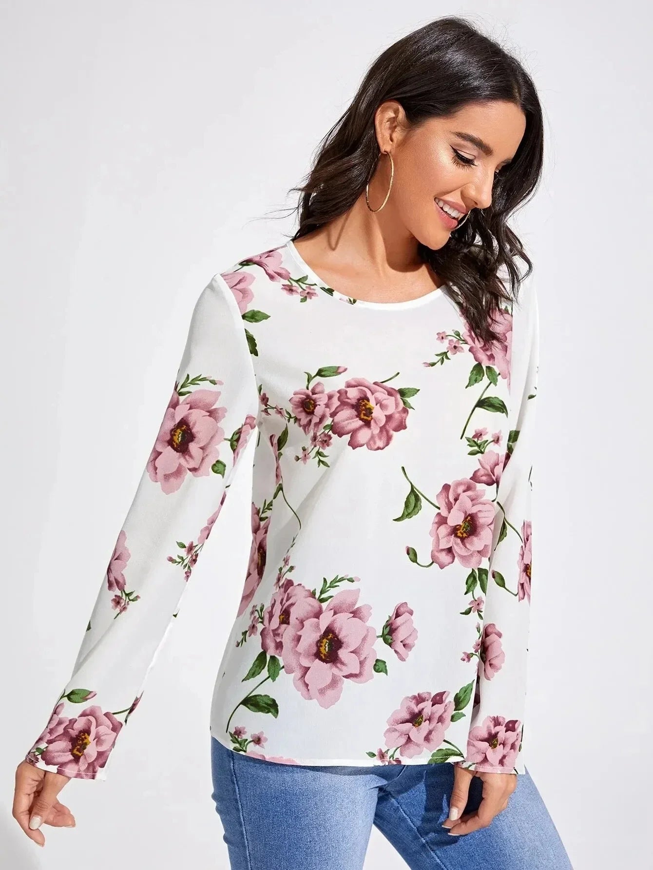 Women's Floral Print Casual Long Sleeve Blouse