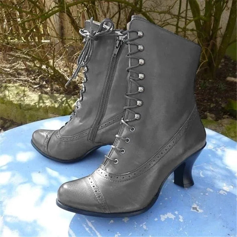 IvyShape | Victorian Lace-Up Ankle Boots with Heels