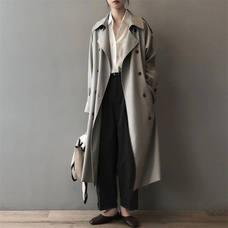 Ivyshape | Oversized Double-Breasted Spring Trench Coat for Women