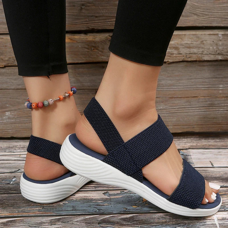 Ivyshape | Elastic Fabric Knit Strap Wedge Sandals