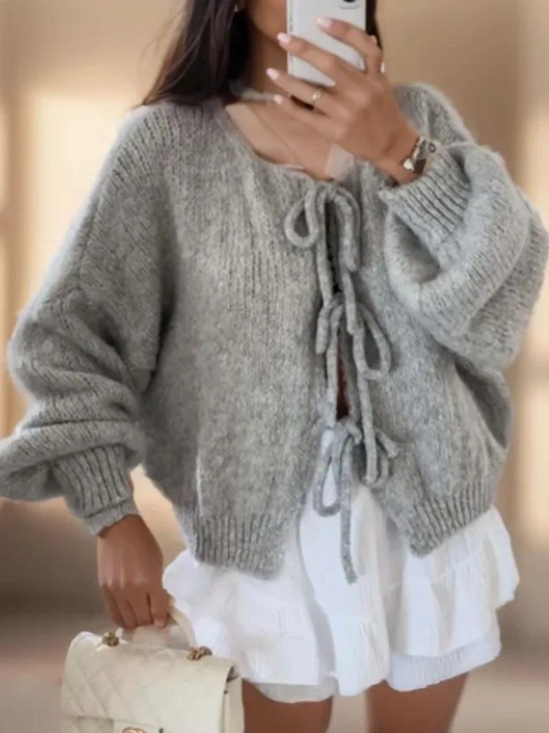 Ivyshape | Knitted Bow Cardigan