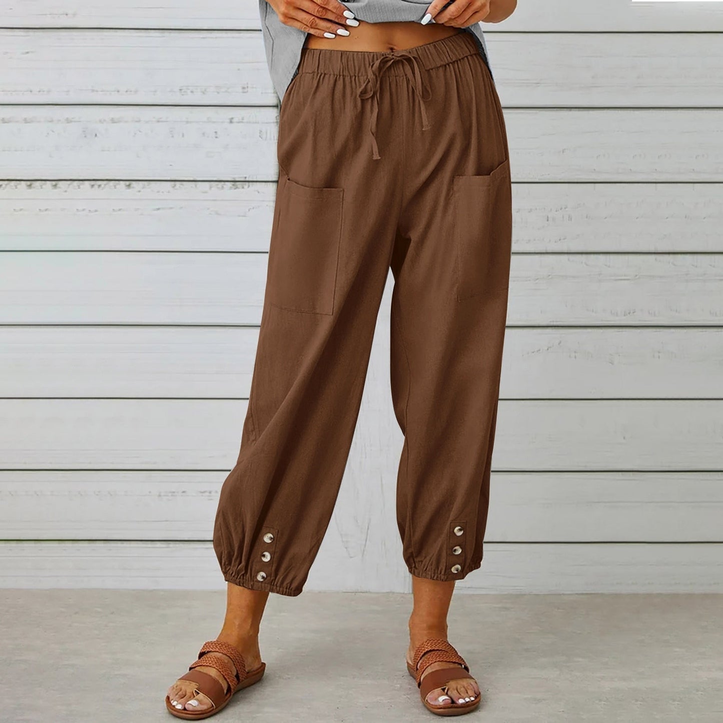 Ivyshape | Pants Ladies Linen Capri Pants for Relaxed Comfort In A Loose Style