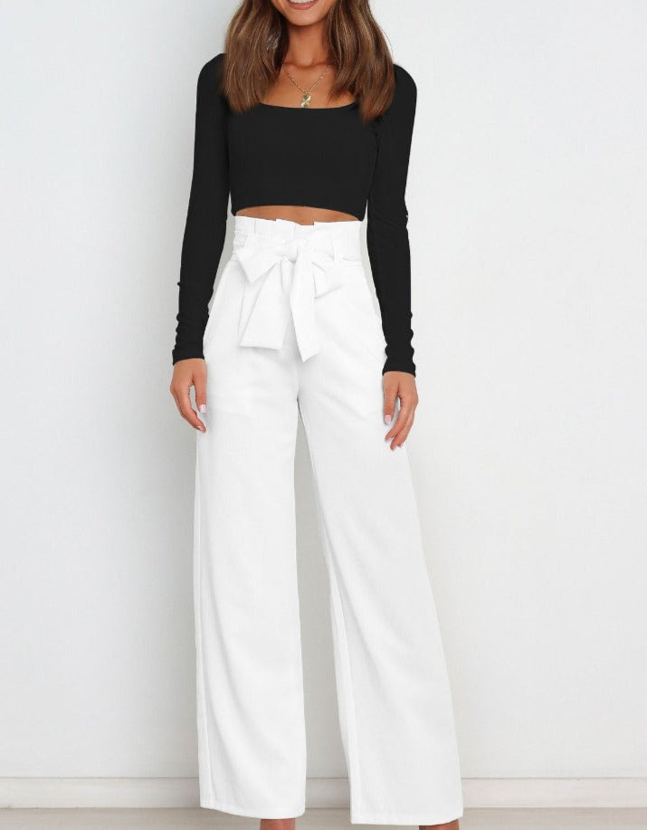 Ivyshape | Tie Front Wide Pants