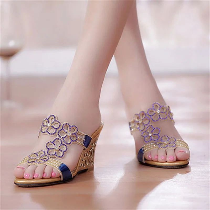 Stylish Rhinestone Wedge Slides for Women