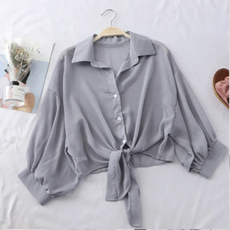 Women's Summer Bat Sleeve Tied Waist Blouse