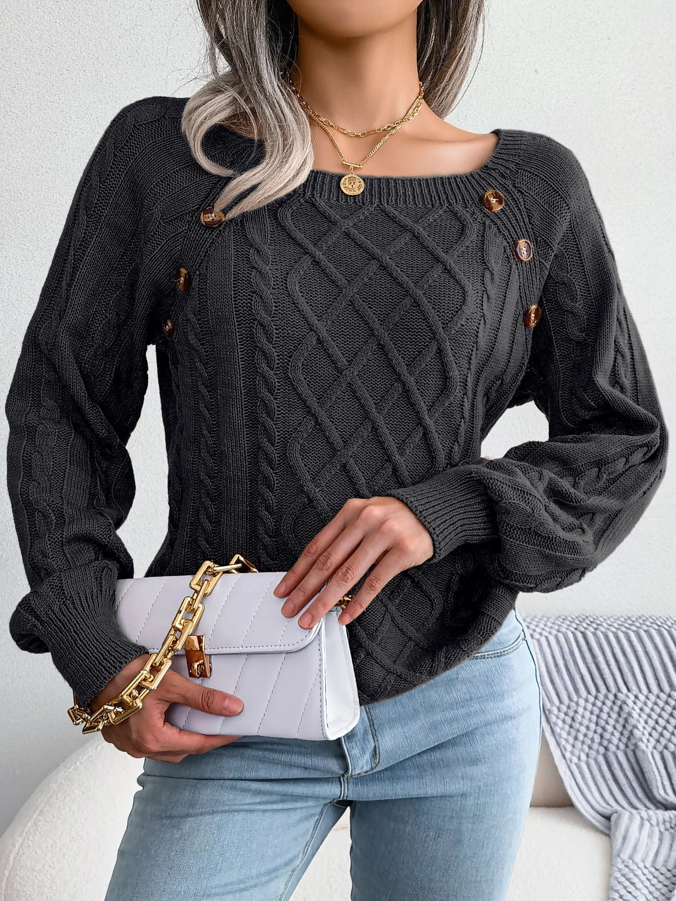 Ivyshape | Warm Buttoned Knit Top