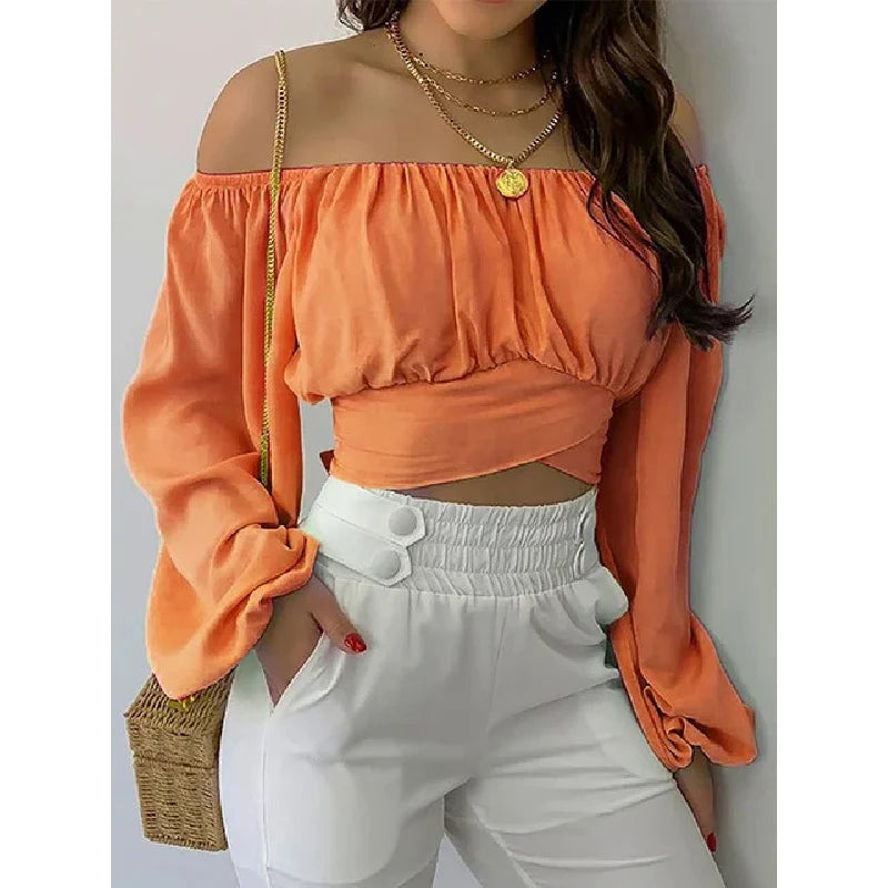 Elegant Off-Shoulder Bow Cropped Top for Women