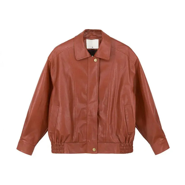 Red Faux Leather Jacket With Zipper