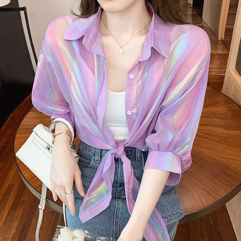 Glamorous Buttoned Chiffon Blouse for Women