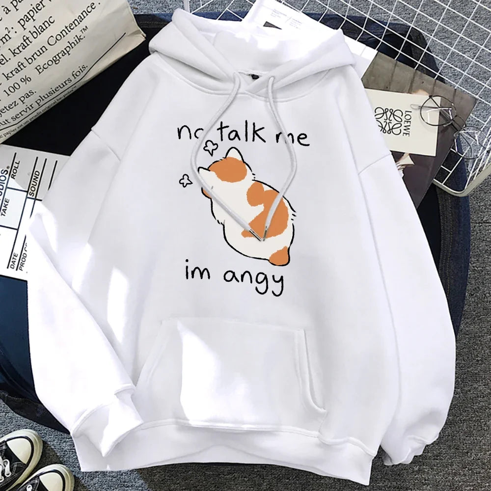 Ivyshape | Oversized Hoodie with Cat Print for Women