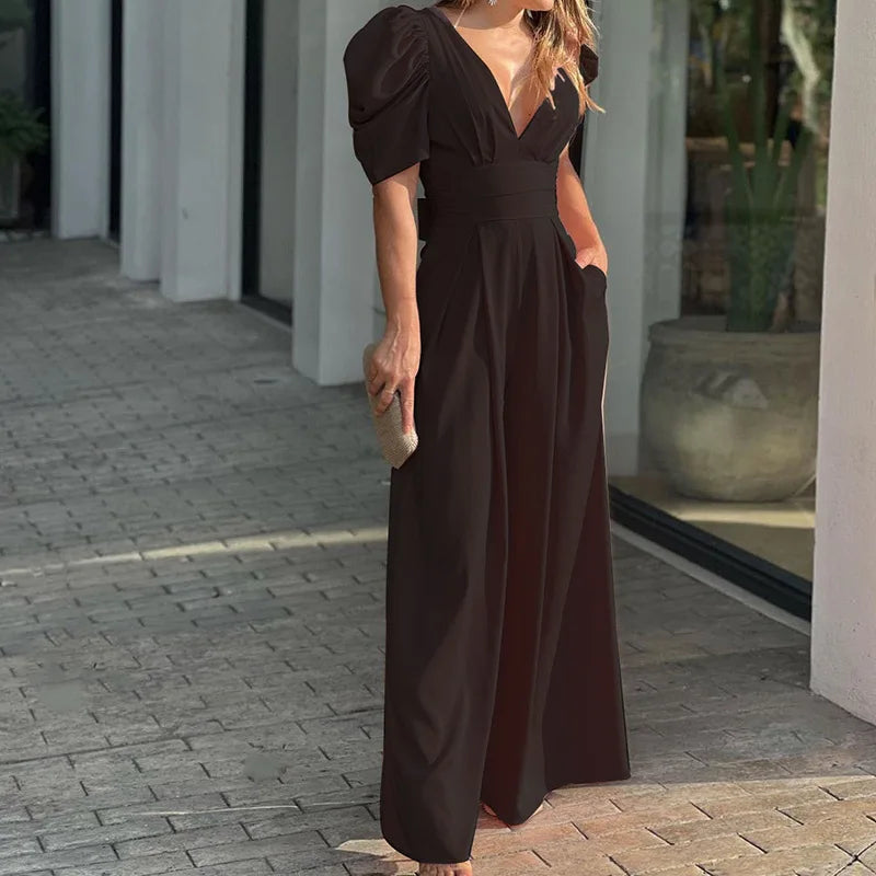 Ivyshape | Women's Elegant Jumpsuit Puff Sleeves