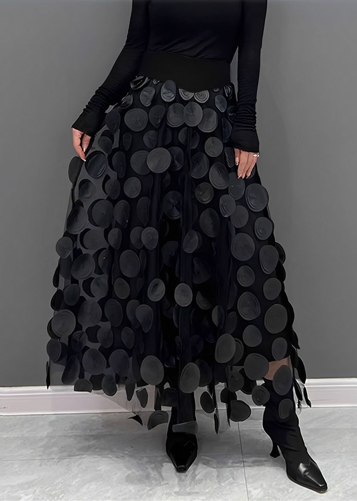 Ivyshape | Black Polka Dot Skirt