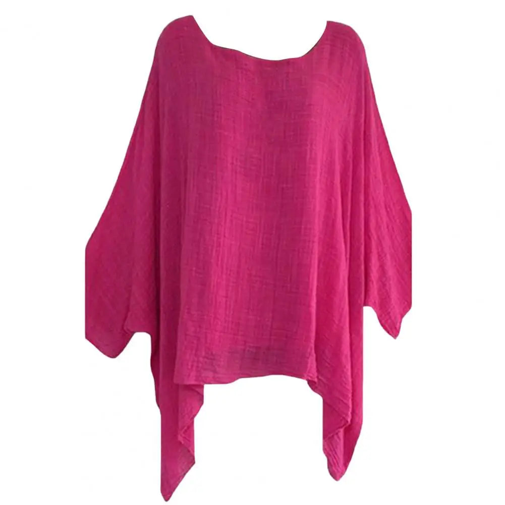 Women's O-neck Loose Fit Pullover Blouse for Summer