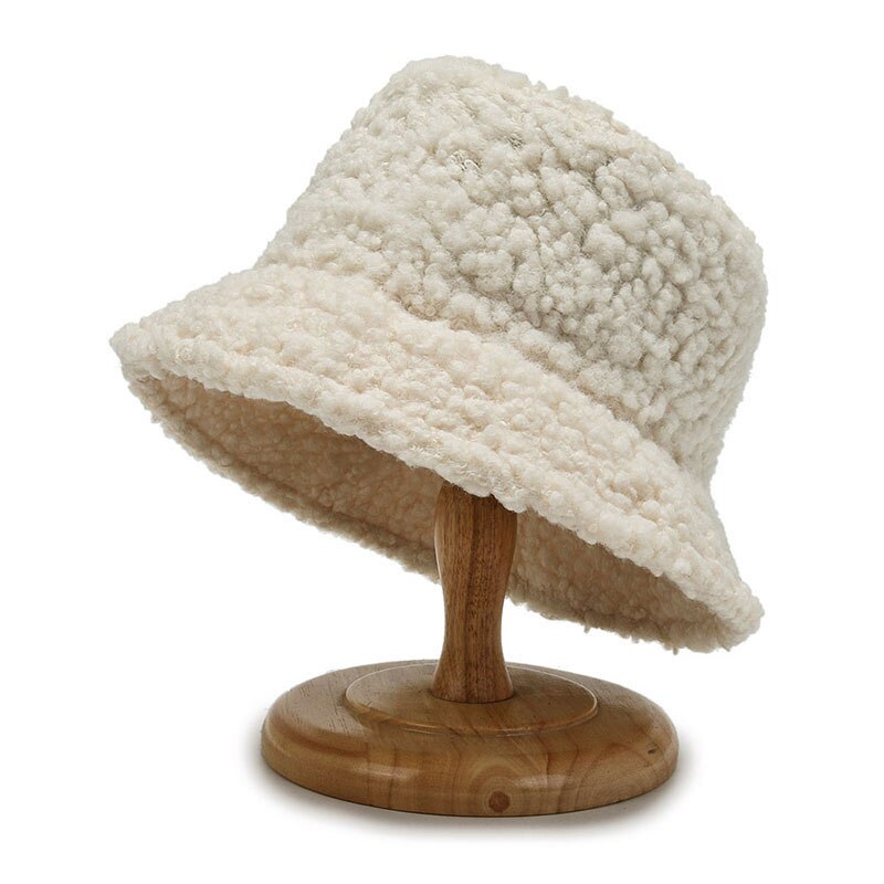 Ivyshape | Women's Lambswool Bucket Hat Warm Outdoor Panama Hat for Women