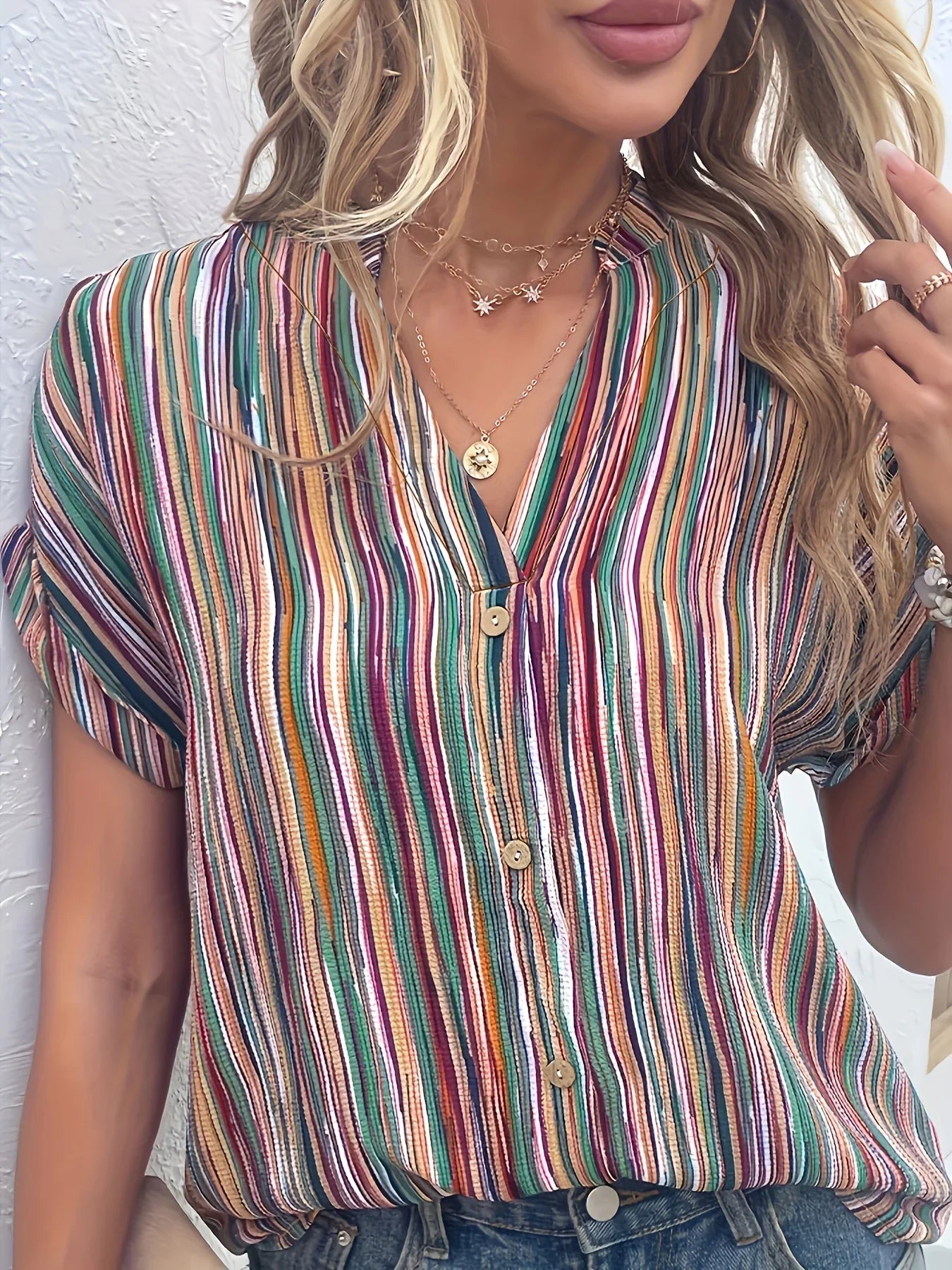 Stylish Striped Half-Sleeve Blouse for Women