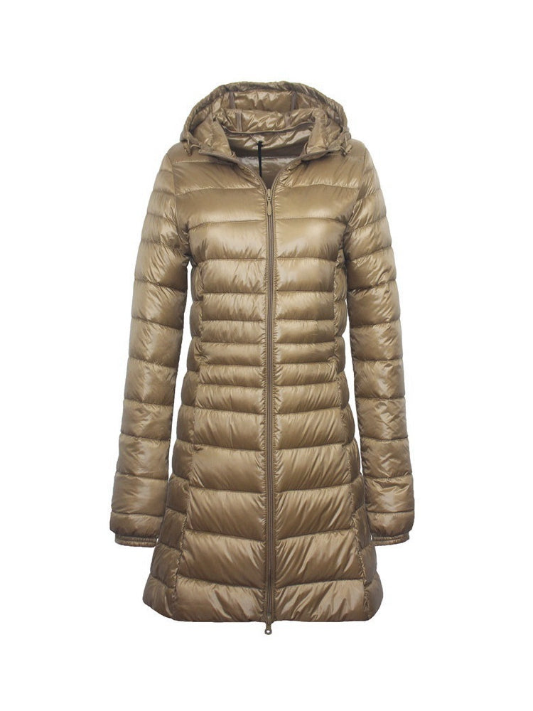 Ivyshape | Women's Ultra Light Hooded Long Down Jacket