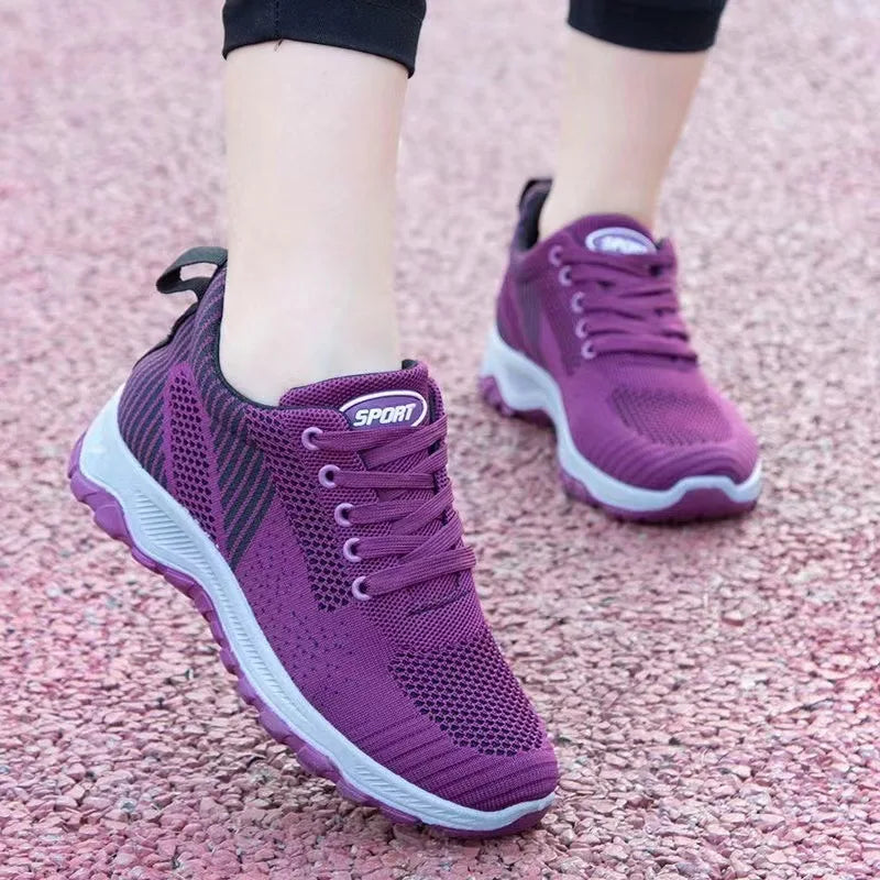 Women's Breathable Mesh Lace-Up Running Sneakers