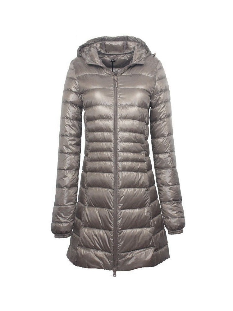 Ivyshape | Women's Ultra Light Hooded Long Down Jacket