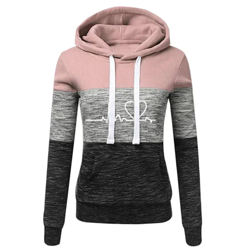 Ivyshape | Slim Fit Hoodie with Heart and Beat Print for Women