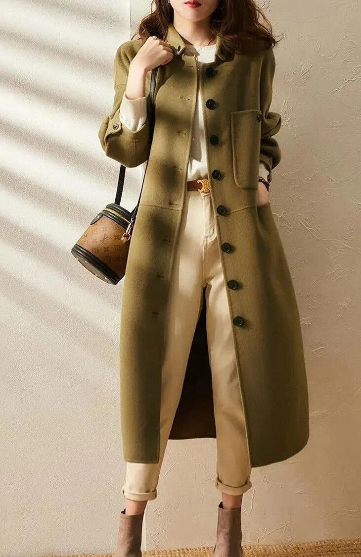 Button-Down Wool Coat With Turn-Down Collar