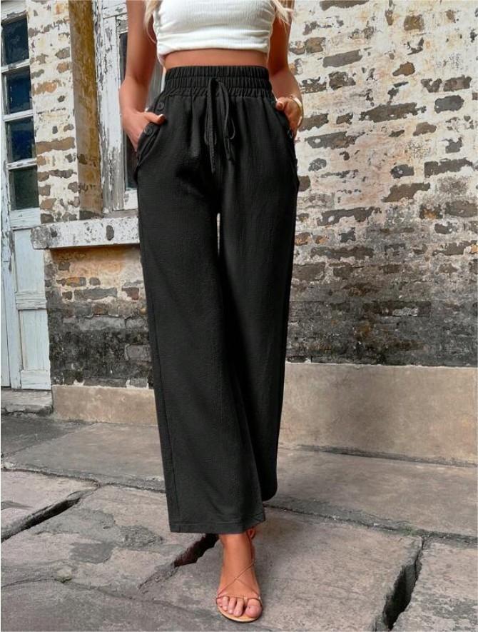 Ivyshape | Women's Stylish Wide Leg Trousers Linen