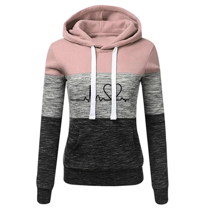 Ivyshape | Slim Fit Hoodie with Heart and Beat Print for Women