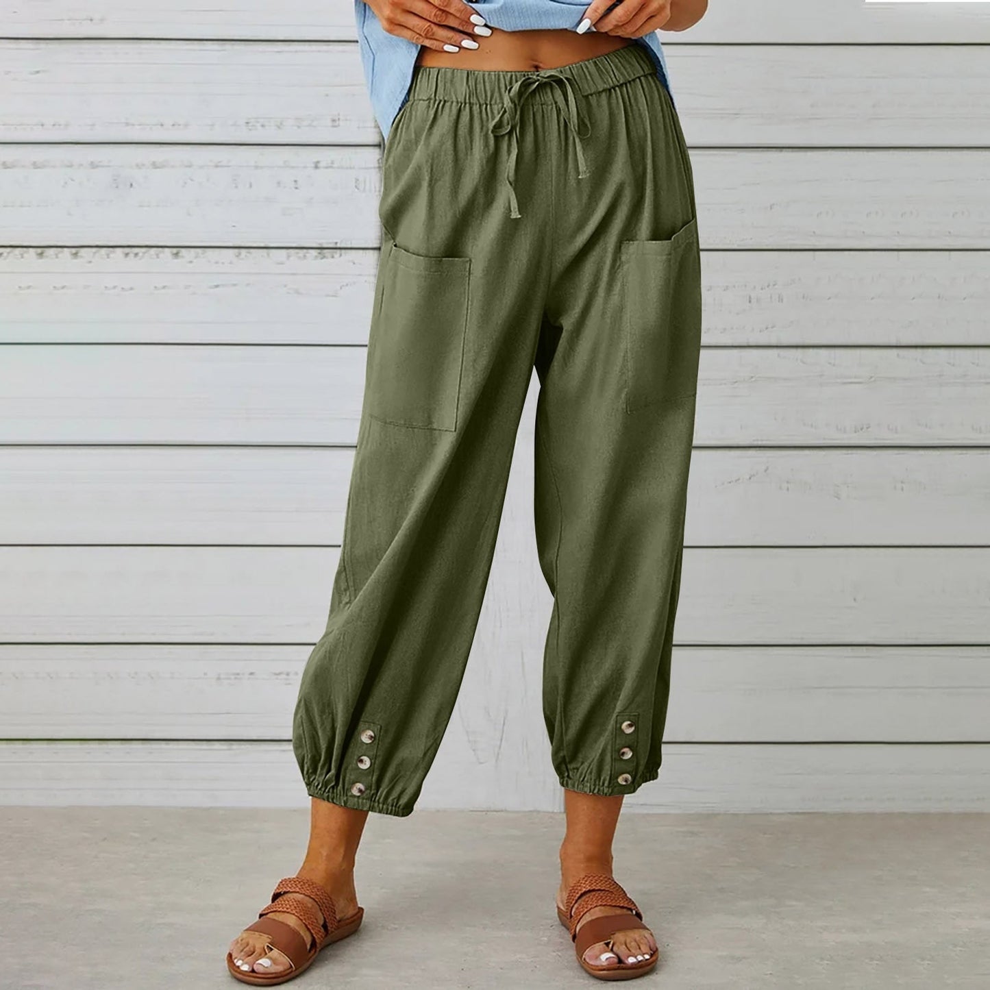 Ivyshape | Pants Ladies Linen Capri Pants for Relaxed Comfort In A Loose Style