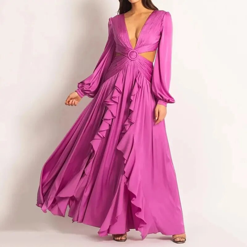 Ivyshape | Long Dress with Pleats and Ruffles