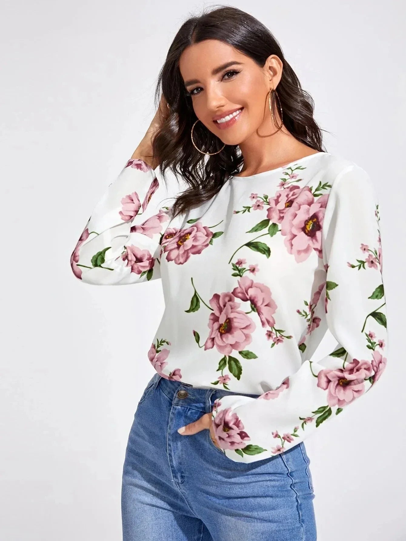 Women's Floral Print Casual Long Sleeve Blouse