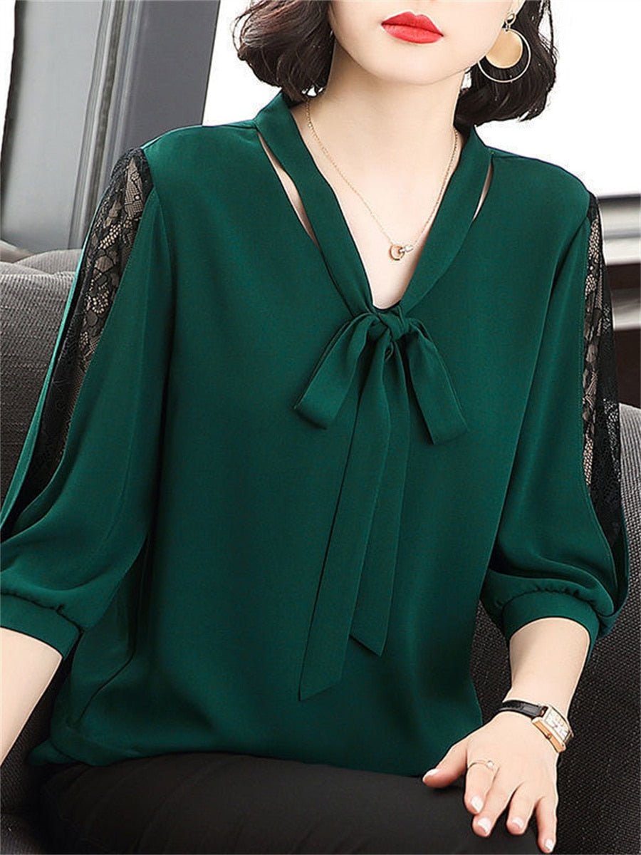 Ivyshape | Women's Elegant Bow Blouse Long Sleeve