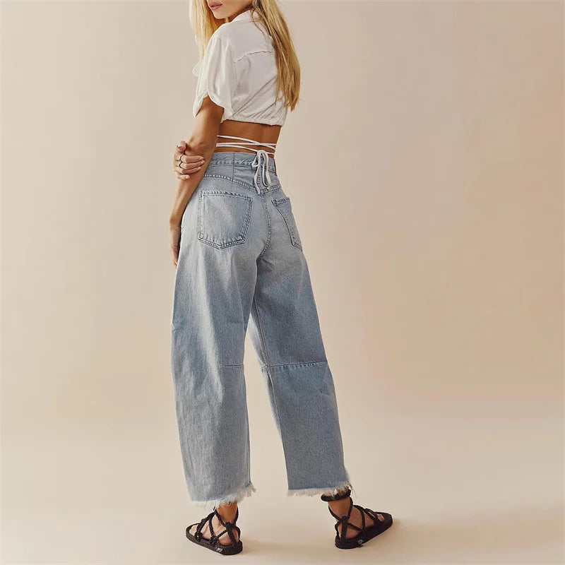 Ivyshape | Women's Stylish Wide Leg Jeans High Waist