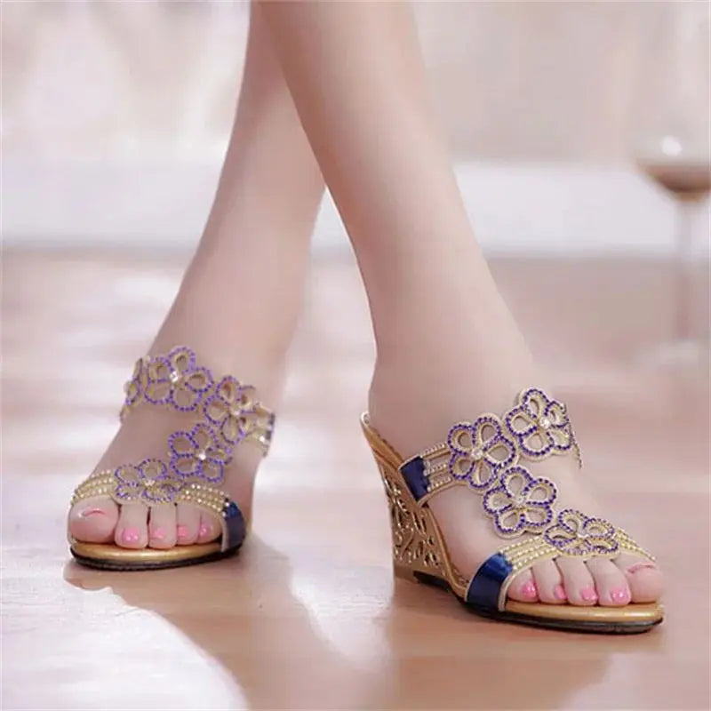 Stylish Rhinestone Wedge Slides for Women