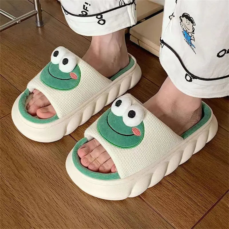 Cozy Anti-Slip Cartoon Frog Slippers for Women